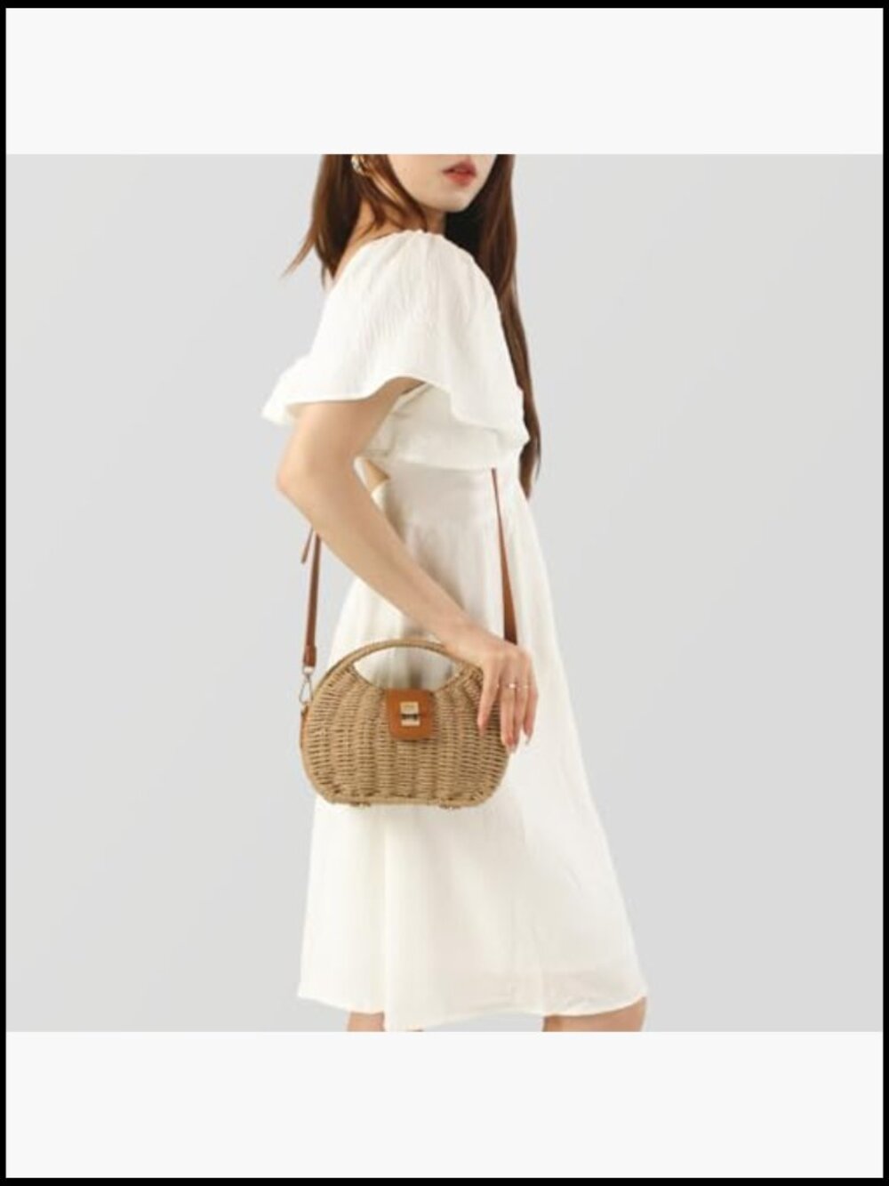 Woven Straw Crossbody Handbag with Top Handle Detachable Strap Summer Beach - Picture 2 of 7